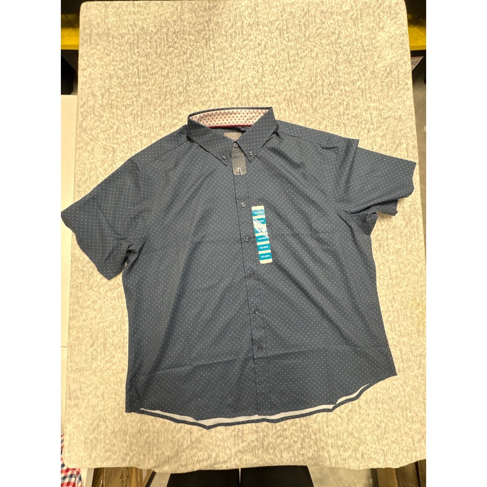 Berkley Jensen‎ Mens XXL Blue Micro Print Short Sleeve Button Down Shirt New
